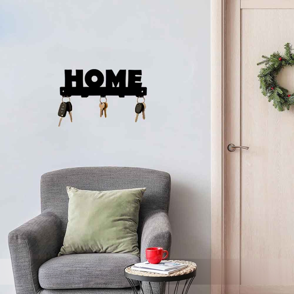 جاکلیدی دیواری فلزی مشکی طرح HOME ساخته شده از فلز ۲ میل مقاوم و بادوام