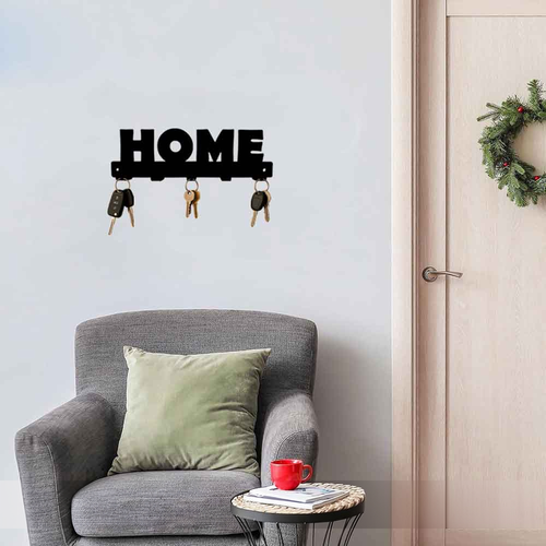 جاکلیدی دیواری فلزی مشکی طرح HOME ساخته شده از فلز ۲ میل مقاوم و بادوام