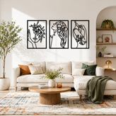 دیوارکوب فلزی مشکی طرح Line Art سهتکه ساخته شده از فلز ۲ میل مقاوم
